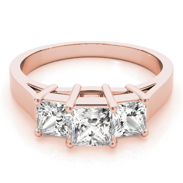 Statement Three-Stone Princess Diamond Engagement Ring — 9K/18K Gold & Platinum