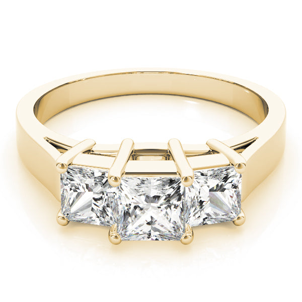 Statement Three-Stone Princess Diamond Engagement Ring — 9K/18K Gold & Platinum