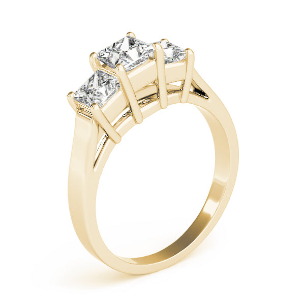 Statement Three-Stone Princess Diamond Engagement Ring — 9K/18K Gold & Platinum