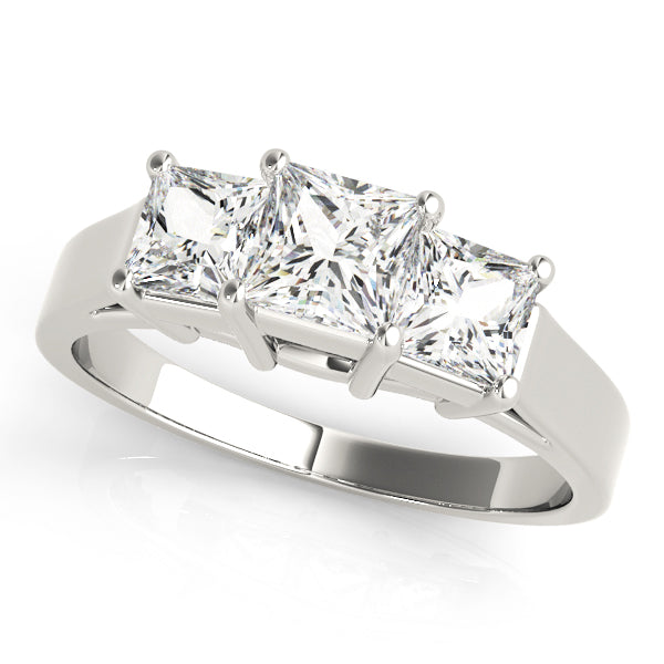 Statement Three-Stone Princess Diamond Engagement Ring — 9K/18K Gold & Platinum