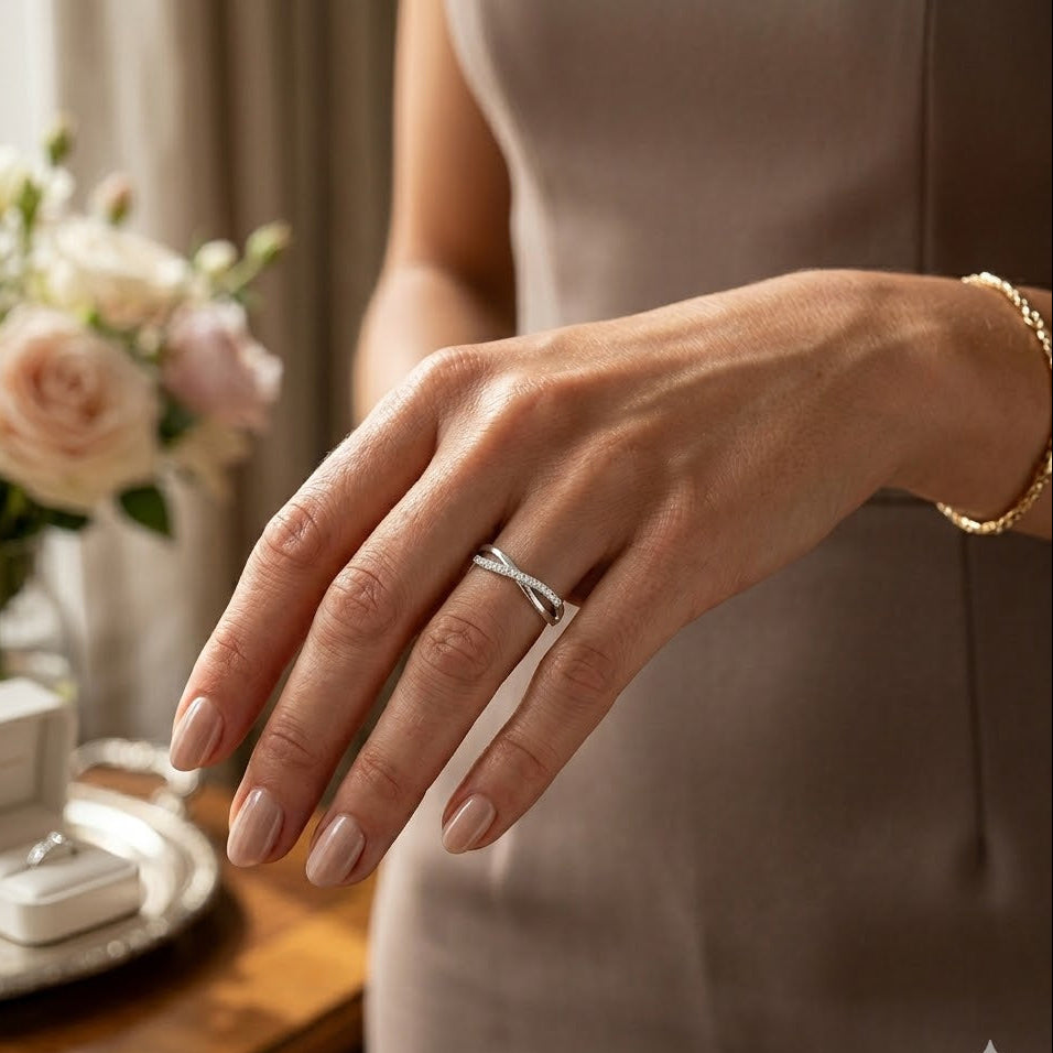 Lab Diamond Half Eternity Wave Ring 0.05ct in 925 Silver
