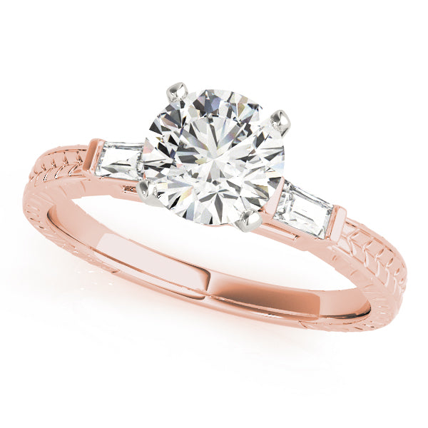 Crowned Three-Stone Baguette Round Diamond Engagement Ring — 9K/18K Gold & Platinum