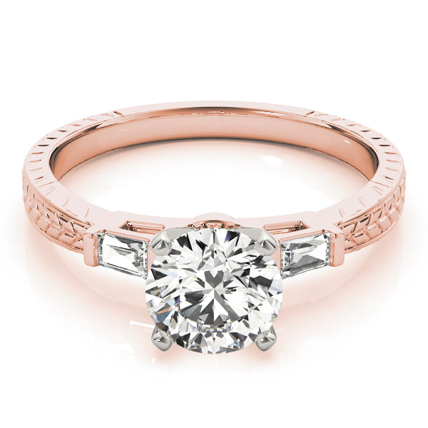 Crowned Three-Stone Baguette Round Diamond Engagement Ring — 9K/18K Gold & Platinum