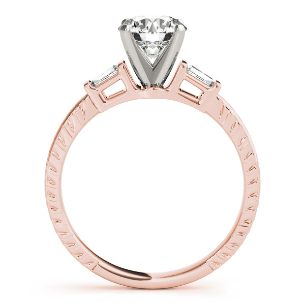 Crowned Three-Stone Baguette Round Diamond Engagement Ring — 9K/18K Gold & Platinum