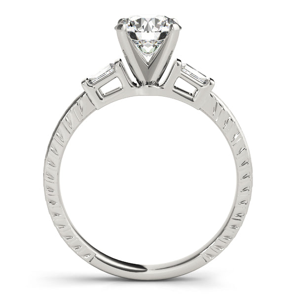 Crowned Three-Stone Baguette Round Diamond Engagement Ring — 9K/18K Gold & Platinum