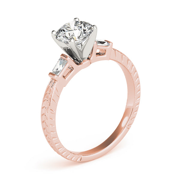 Crowned Three-Stone Baguette Round Diamond Engagement Ring — 9K/18K Gold & Platinum