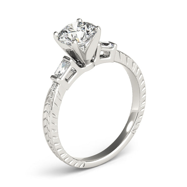 Crowned Three-Stone Baguette Round Diamond Engagement Ring — 9K/18K Gold & Platinum