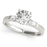 Crowned Three-Stone Baguette Round Diamond Engagement Ring — 9K/18K Gold & Platinum