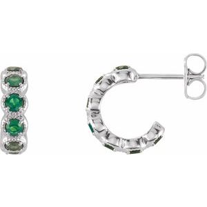 Emerald Round Hoop Earrings in Gold and Platinum