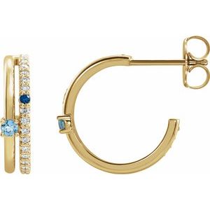 Aquamarine & Diamond Round Hoop Earrings in Gold and Platinum
