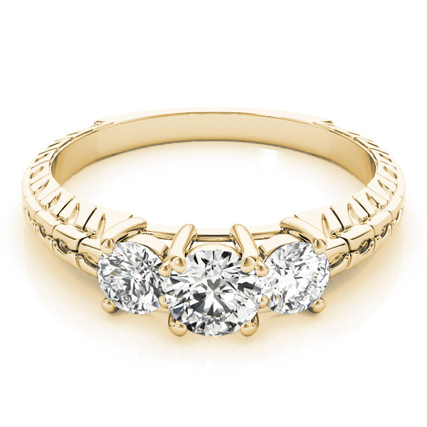 Iconic Three-Stone Round Diamond Engagement Ring — 9K/18K Gold & Platinum
