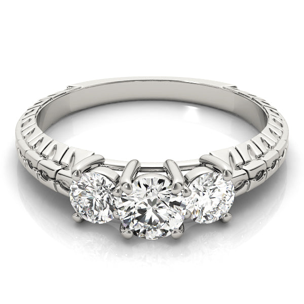 Iconic Three-Stone Round Diamond Engagement Ring — 9K/18K Gold & Platinum