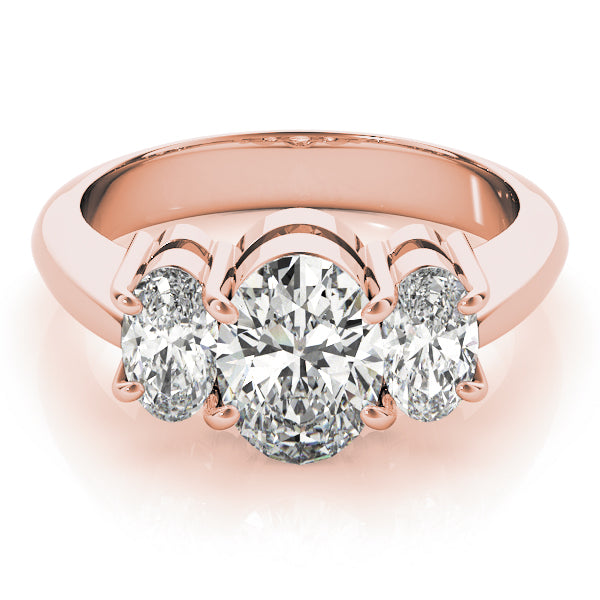 Signature Three-Stone Oval Diamond Engagement Ring — 9K/18K Gold & Platinum