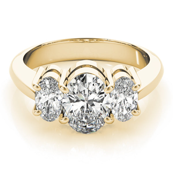 Signature Three-Stone Oval Diamond Engagement Ring — 9K/18K Gold & Platinum