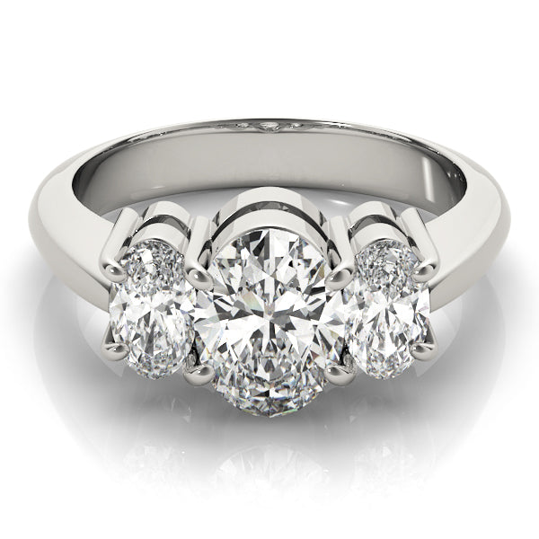 Signature Three-Stone Oval Diamond Engagement Ring — 9K/18K Gold & Platinum