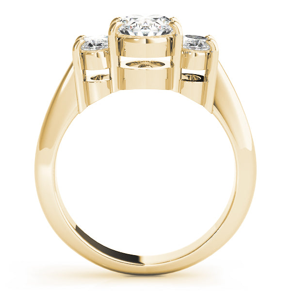 Signature Three-Stone Oval Diamond Engagement Ring — 9K/18K Gold & Platinum
