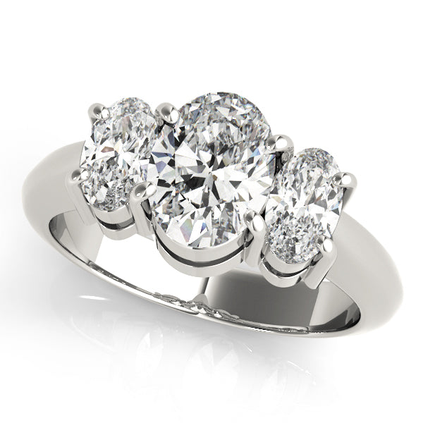 Signature Three-Stone Oval Diamond Engagement Ring — 9K/18K Gold & Platinum