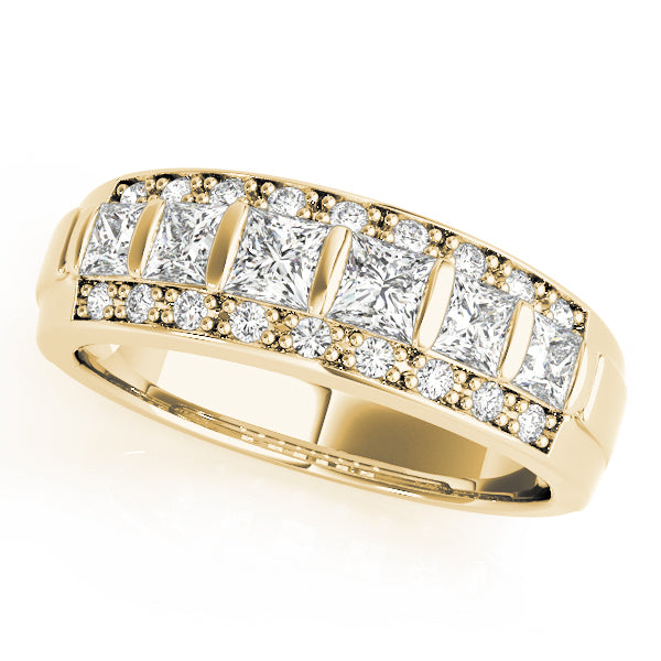 Multirow Fancy Princess Cut Half Eternity Ring in Gold & Platinum