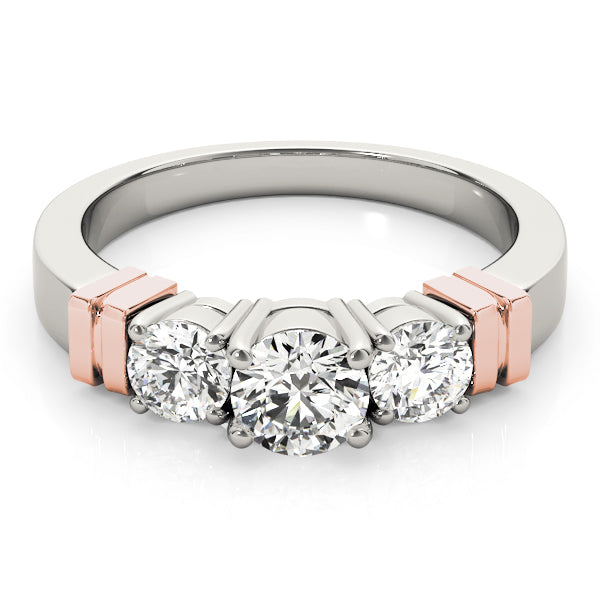 Bespoke Three-Stone Round Diamond Engagement Ring — 9K/18K Gold & Platinum
