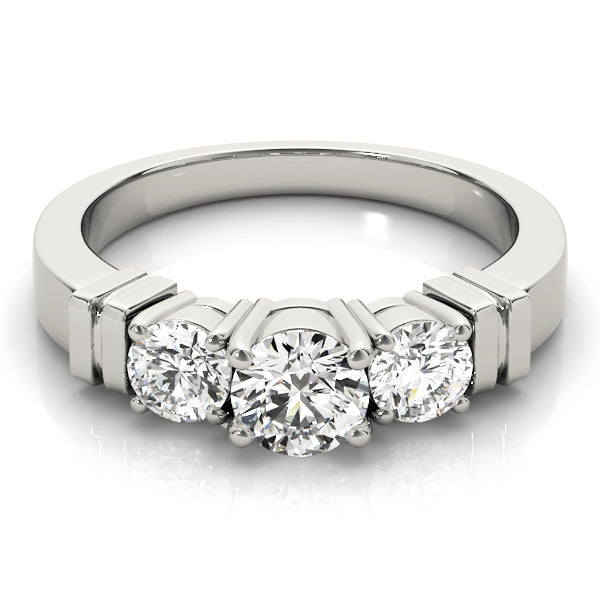 Bespoke Three-Stone Round Diamond Engagement Ring — 9K/18K Gold & Platinum