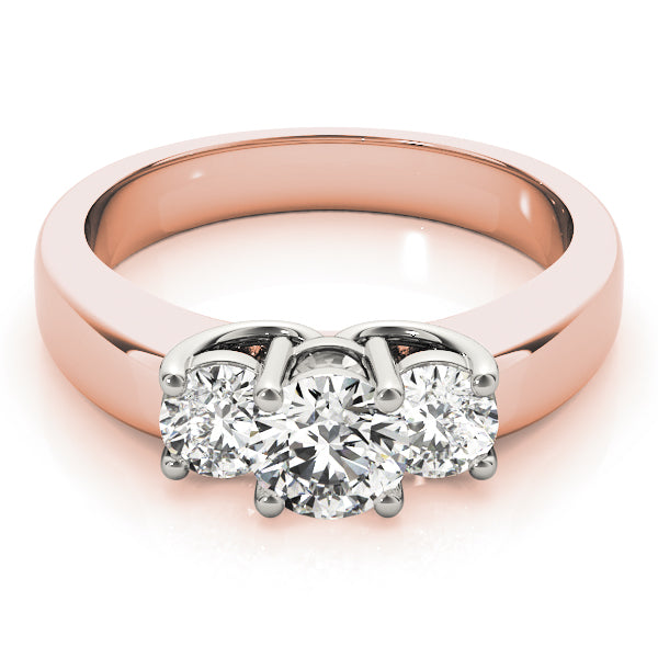 Bespoke Three-Stone Round Diamond Engagement Ring — 9K/18K Gold & Platinum