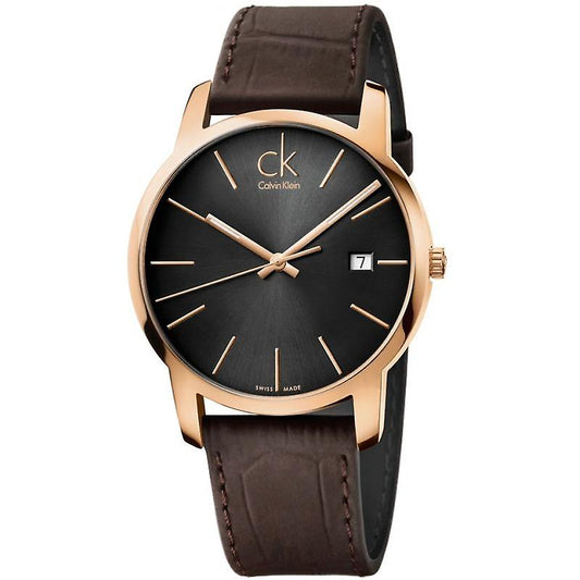 CK Calvin Klein K2g2g6g3 Mens City Black Dial Brown Leather Watch One Size