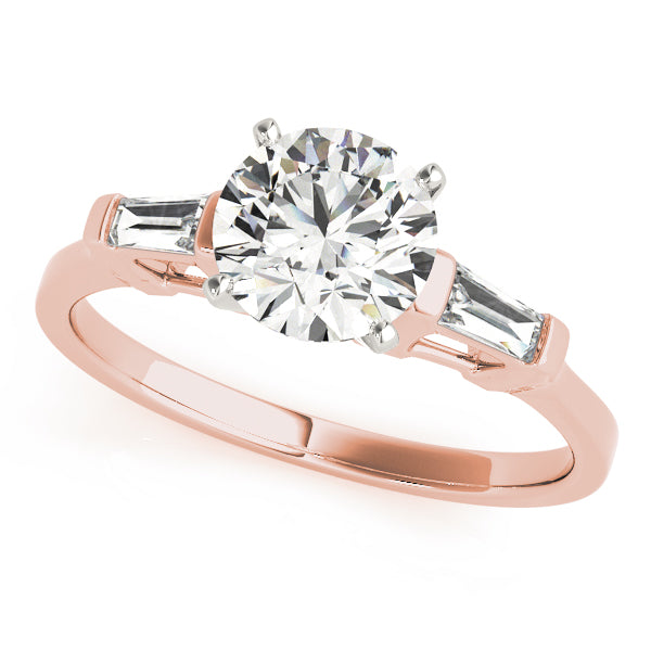 Romantic Three-Stone Baguette Round Diamond Engagement Ring — 9K/18K Gold & Platinum