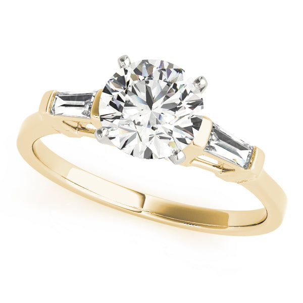 Romantic Three-Stone Baguette Round Diamond Engagement Ring — 9K/18K Gold & Platinum