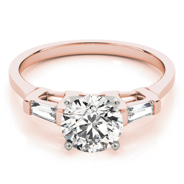 Romantic Three-Stone Baguette Round Diamond Engagement Ring — 9K/18K Gold & Platinum