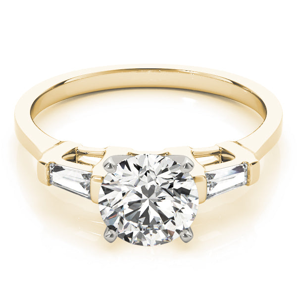 Romantic Three-Stone Baguette Round Diamond Engagement Ring — 9K/18K Gold & Platinum