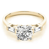 Romantic Three-Stone Baguette Round Diamond Engagement Ring — 9K/18K Gold & Platinum