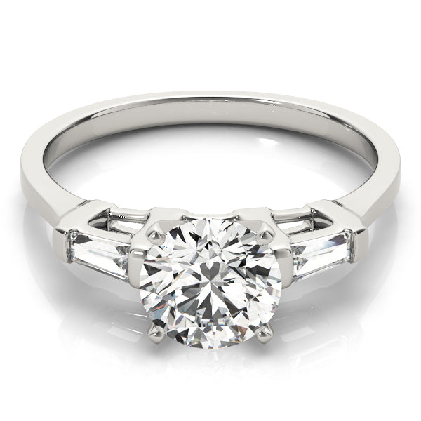 Romantic Three-Stone Baguette Round Diamond Engagement Ring — 9K/18K Gold & Platinum