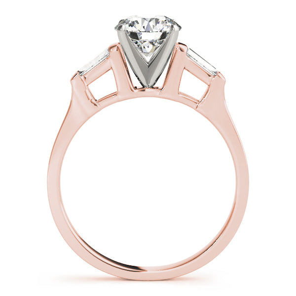 Romantic Three-Stone Baguette Round Diamond Engagement Ring — 9K/18K Gold & Platinum
