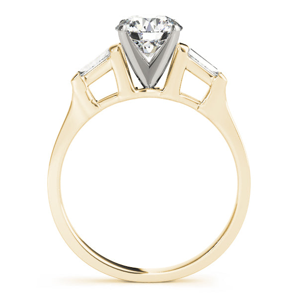 Romantic Three-Stone Baguette Round Diamond Engagement Ring — 9K/18K Gold & Platinum