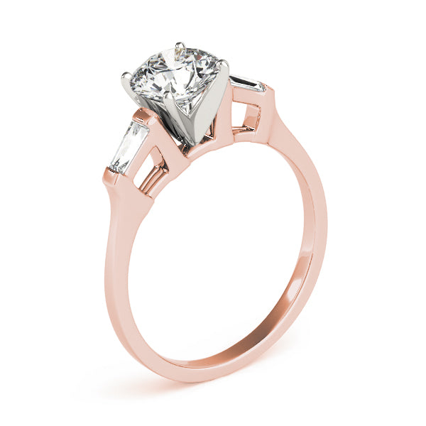 Romantic Three-Stone Baguette Round Diamond Engagement Ring — 9K/18K Gold & Platinum
