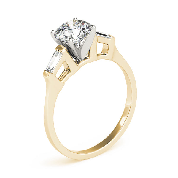 Romantic Three-Stone Baguette Round Diamond Engagement Ring — 9K/18K Gold & Platinum