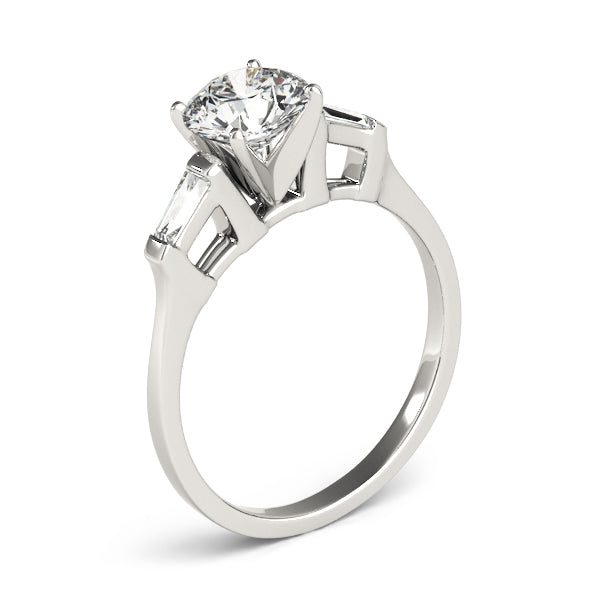 Romantic Three-Stone Baguette Round Diamond Engagement Ring — 9K/18K Gold & Platinum