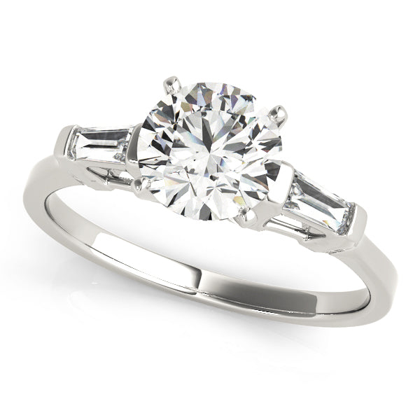Romantic Three-Stone Baguette Round Diamond Engagement Ring — 9K/18K Gold & Platinum