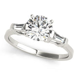 Romantic Three-Stone Baguette Round Diamond Engagement Ring — 9K/18K Gold & Platinum