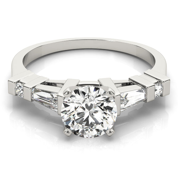 Statement Fancy Shape Baguette Remounts Round Diamond Engagement Ring — 9K/18K Gold & Platinum