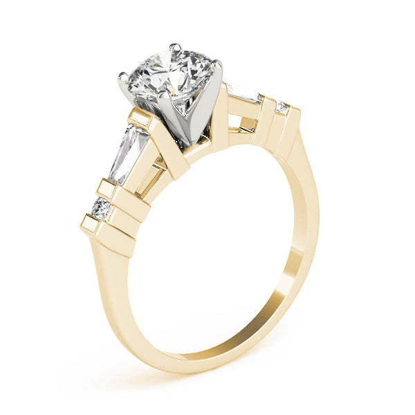 Statement Fancy Shape Baguette Remounts Round Diamond Engagement Ring — 9K/18K Gold & Platinum