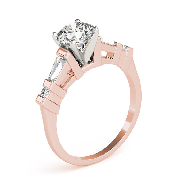 Statement Fancy Shape Baguette Remounts Round Diamond Engagement Ring — 9K/18K Gold & Platinum