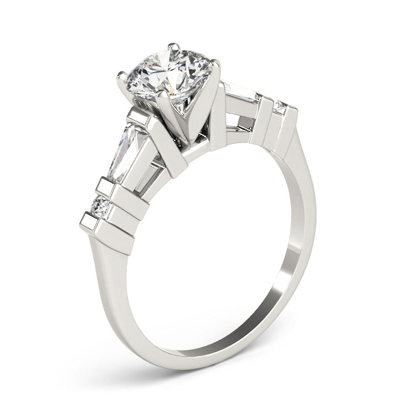 Statement Fancy Shape Baguette Remounts Round Diamond Engagement Ring — 9K/18K Gold & Platinum