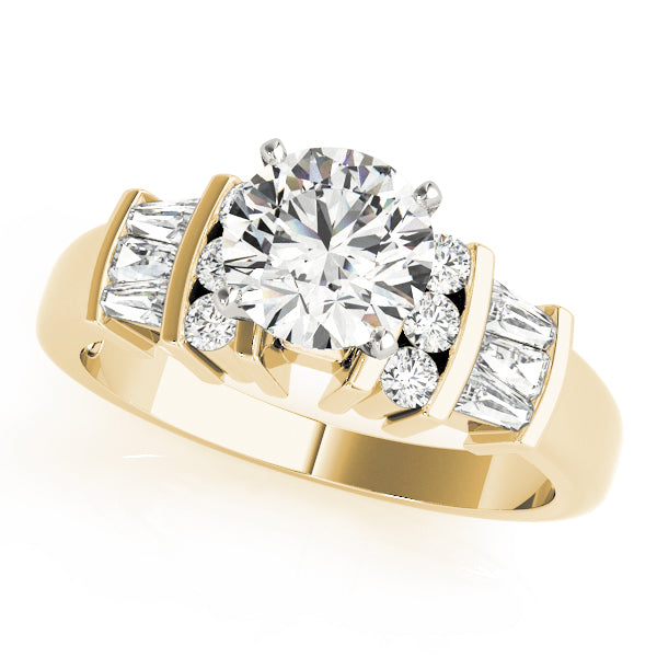 Lustrous Fancy Shape Baguette Remounts Round Diamond Engagement Ring — 9K/18K Gold & Platinum