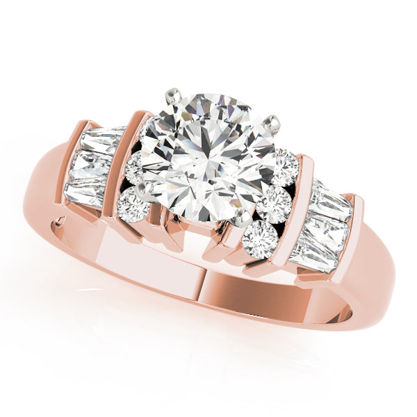 Lustrous Fancy Shape Baguette Remounts Round Diamond Engagement Ring — 9K/18K Gold & Platinum