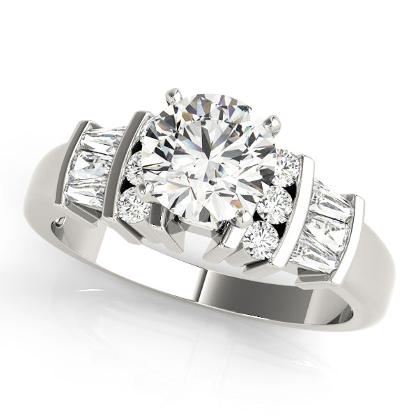 Lustrous Fancy Shape Baguette Remounts Round Diamond Engagement Ring — 9K/18K Gold & Platinum