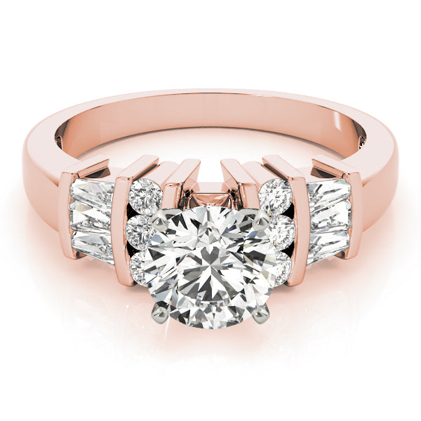 Lustrous Fancy Shape Baguette Remounts Round Diamond Engagement Ring — 9K/18K Gold & Platinum
