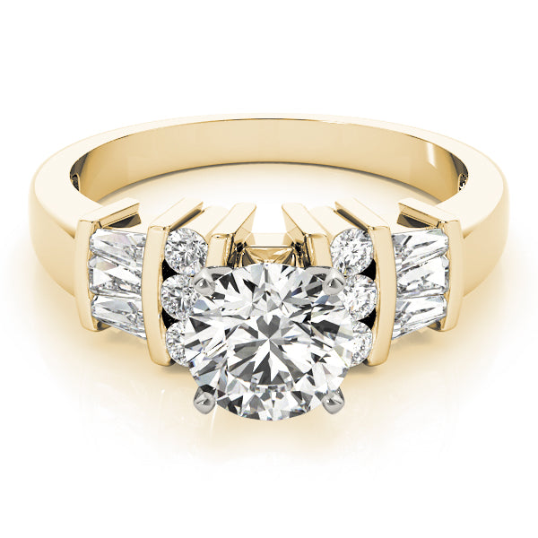 Lustrous Fancy Shape Baguette Remounts Round Diamond Engagement Ring — 9K/18K Gold & Platinum