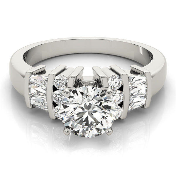 Lustrous Fancy Shape Baguette Remounts Round Diamond Engagement Ring — 9K/18K Gold & Platinum