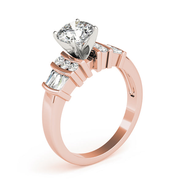 Lustrous Fancy Shape Baguette Remounts Round Diamond Engagement Ring — 9K/18K Gold & Platinum